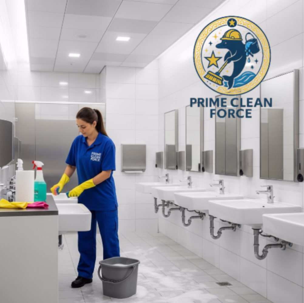 Prime clean force employee cleaning restroom sandy-springs, ga