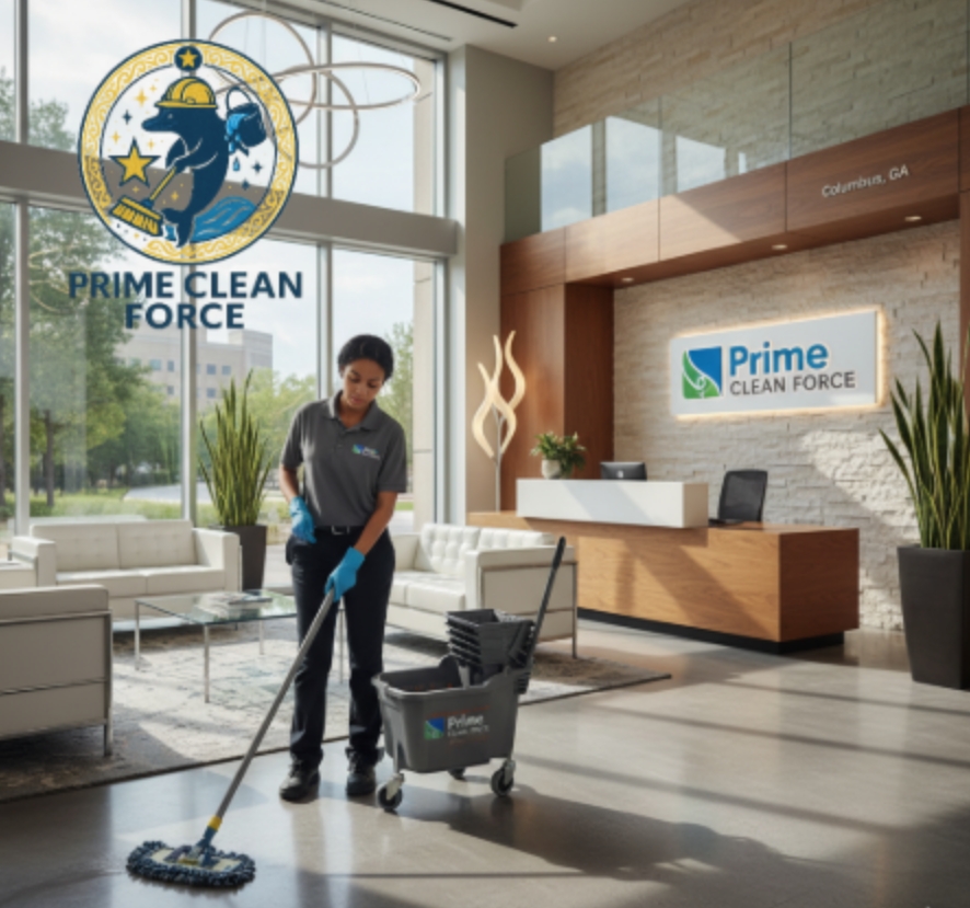 A clean and modern office lobby in Columbus, GA